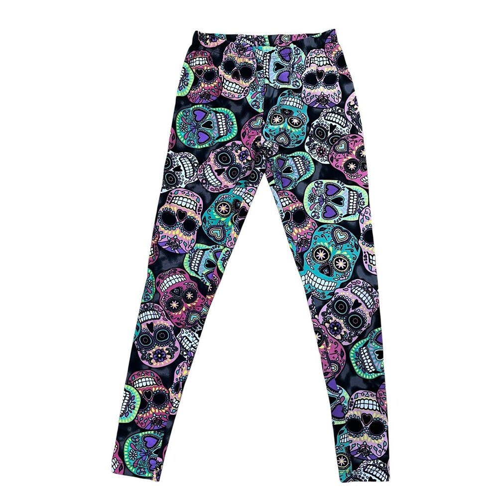 LuLaRoe Sugar Skull Day of the Dead Yoga Leggings Women's Waist 11" length 26".